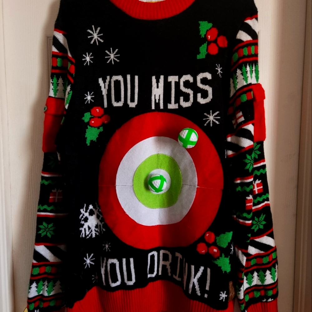 Tipsy Elves men's ugly Christmas sweater drinking game